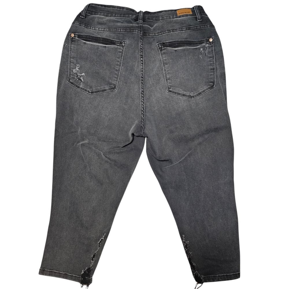 Judy Blue Jeans Emma High Rise Skinny Fit Capris 16W Destroyed Black - Picture 7 of 14